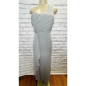 David's Women's Grey Lined One Shoulder Long Bridesmaid Dress Size 14 NWOT